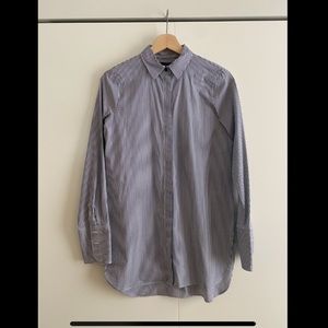 J. CREW navy and white striped Oxford shirt